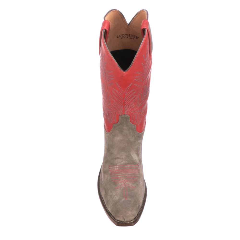 Lucchese Paxson Suede - Steel Grey + Red