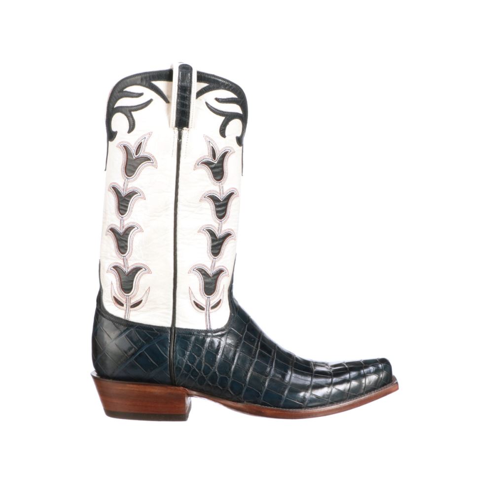 Lucchese Tulip Exotic - Navy + Wheat