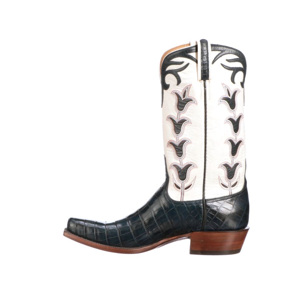 Lucchese Tulip Exotic - Navy + Wheat