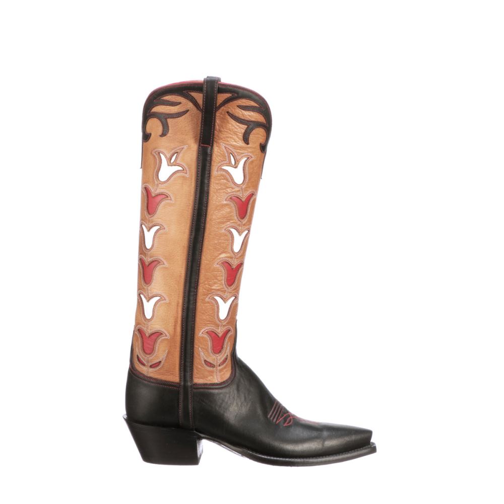 Lucchese Ladies Tall Tulip - Black + Rust