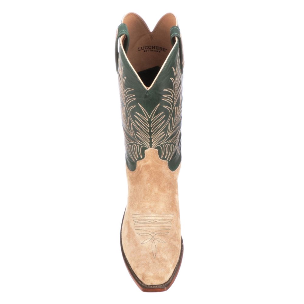 Lucchese Paxson Suede - Tan + Green