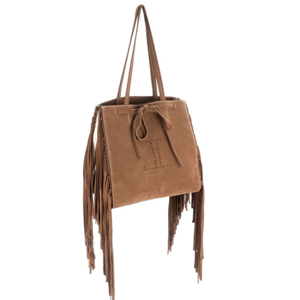 Lucchese Suede Fringe Tote Bag - Tan/Brown/White