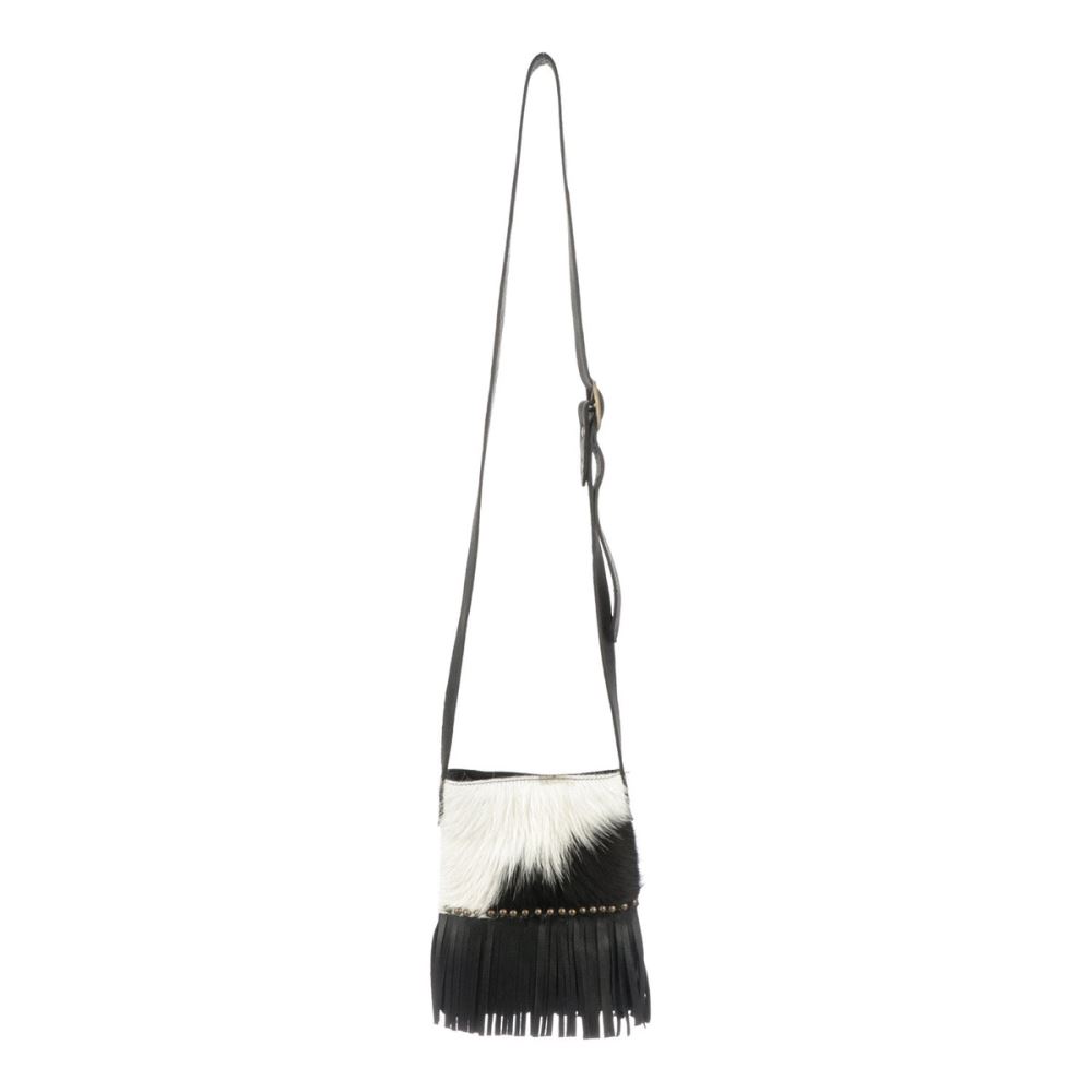 Lucchese Mini Cowprint Fringe Bag - Black/White