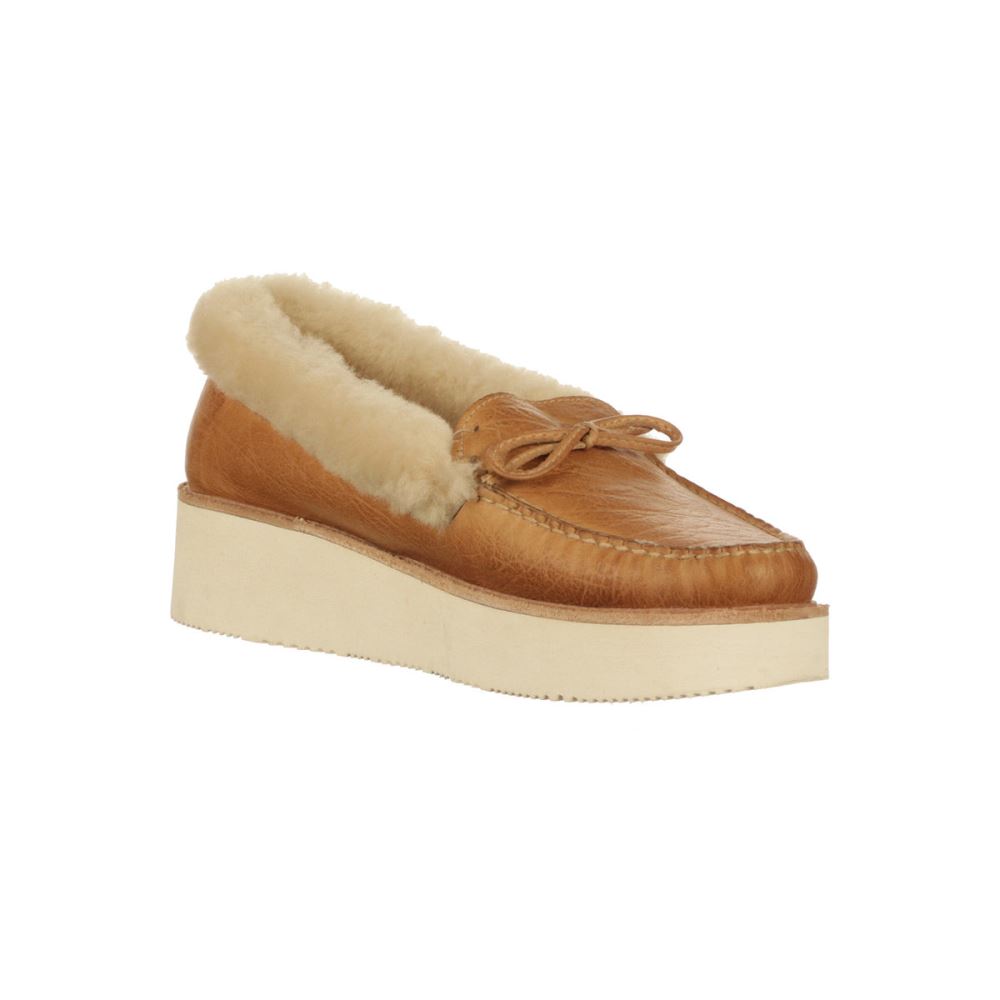 Lucchese Shearling Wedge Moccasin - Tan