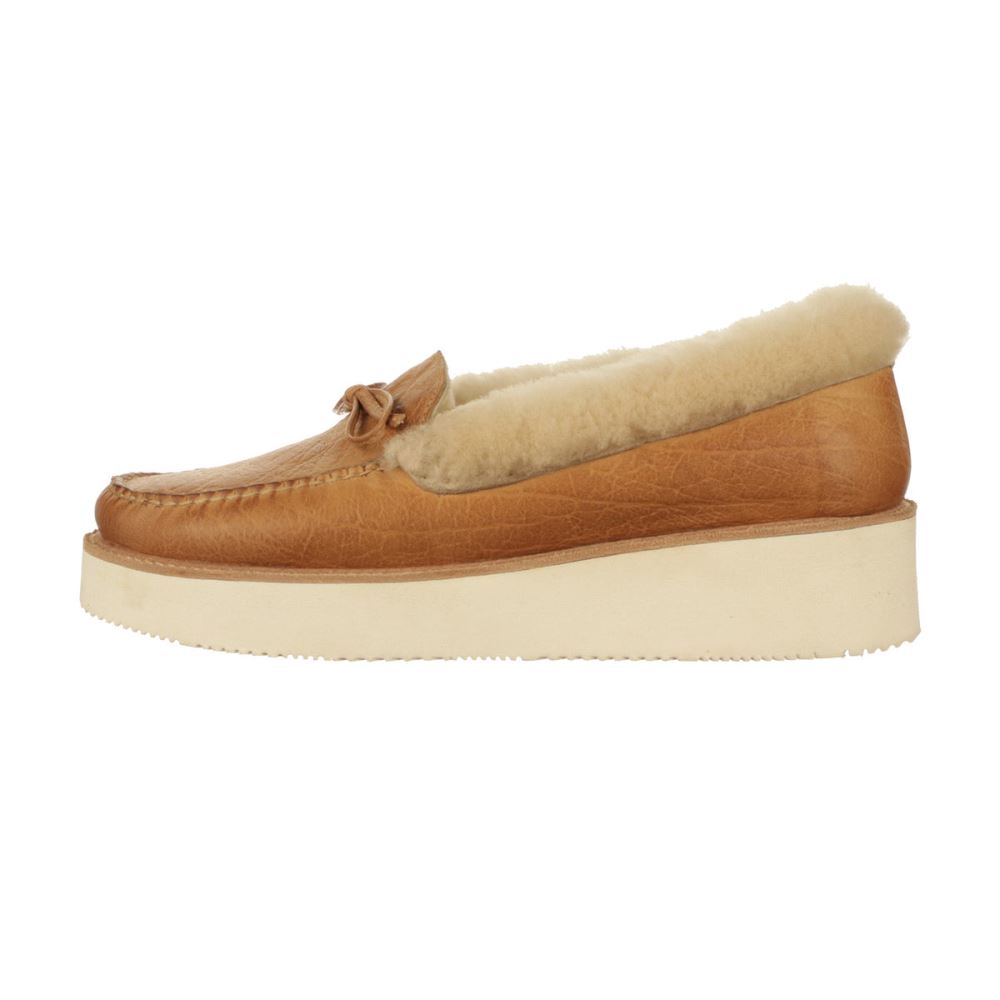 Lucchese Shearling Wedge Moccasin - Tan